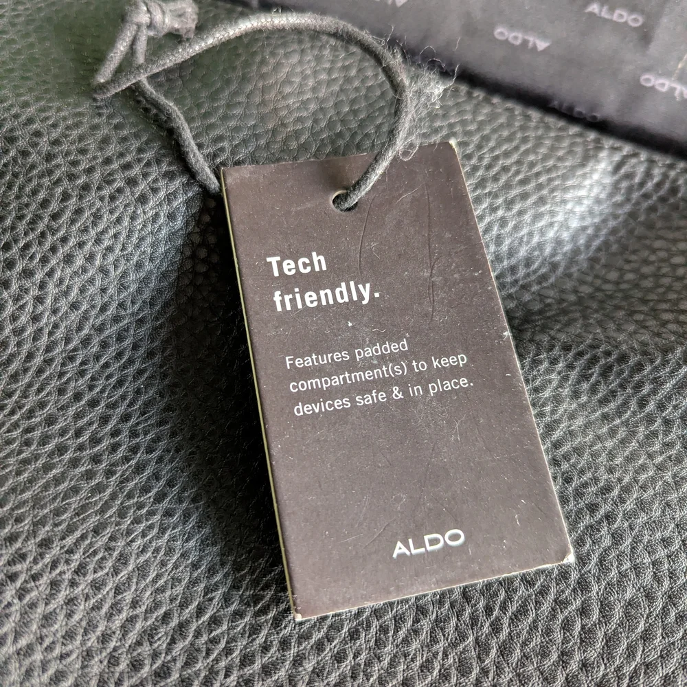 Aldo Black Faux Leather Men's Unisex Laptop Bag Student Shoulder Messenger Tech